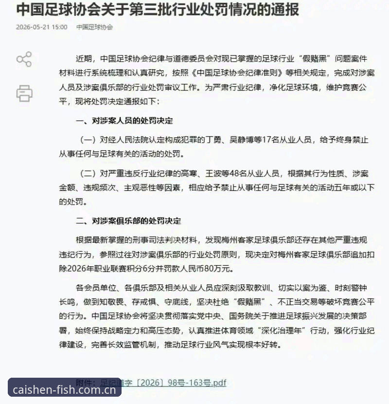 财神捕鱼手机适配 中国足协第三批禁足名单最新动态:17人终身禁足,48人遭行业禁赛,财神捕鱼手机适配带你直击赛场风云